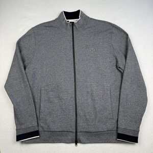 Lacoste Jacket Mens 3XL Gray Cotton Knit Bomber Full Zip Logo Casual Herringbone